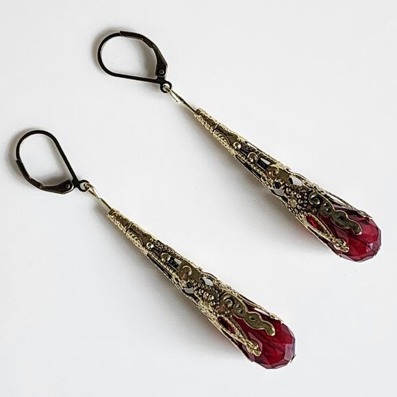 Blood Red Drop Vamp Crystal Earrings - Picture 2 of 6